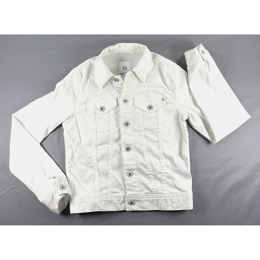AG Adriano Goldschmied White Denim Jacket Women's Small Button Front Trucker